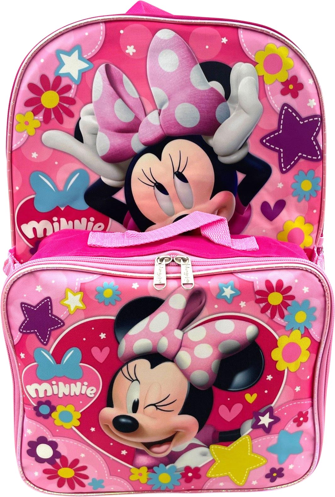 Disney Minnie Mouse 16 Inch Girl's Backpack With Removable Lunch Box Set (Minnie Always Active)