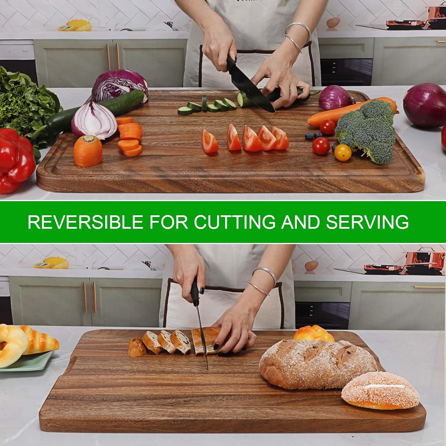 Caperci Extra Large Wood Cutting Board for Kitchen - Organic Acacia Wooden Butcher Block Chopping Carving Board with Juice Groove for Turkey, Meat, Veggies, BBQ (24" x 16") - Image 2