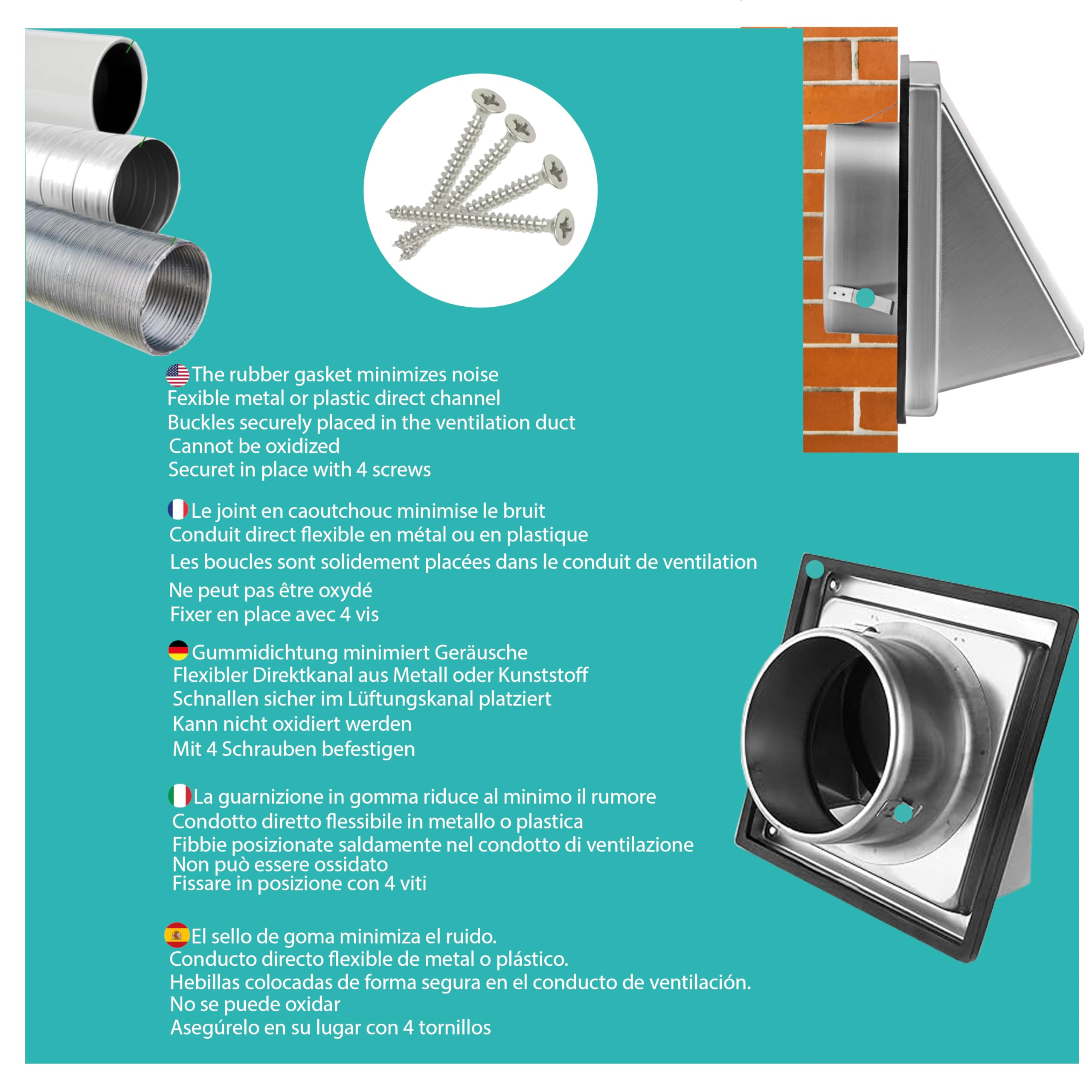 AIROPE Stainless Steel Air Vent Grille 125 mm - Weatherproof with Check Valve - Perfect for Dryers Hoods, Ventilations, Exhaust Ducts - Image 4