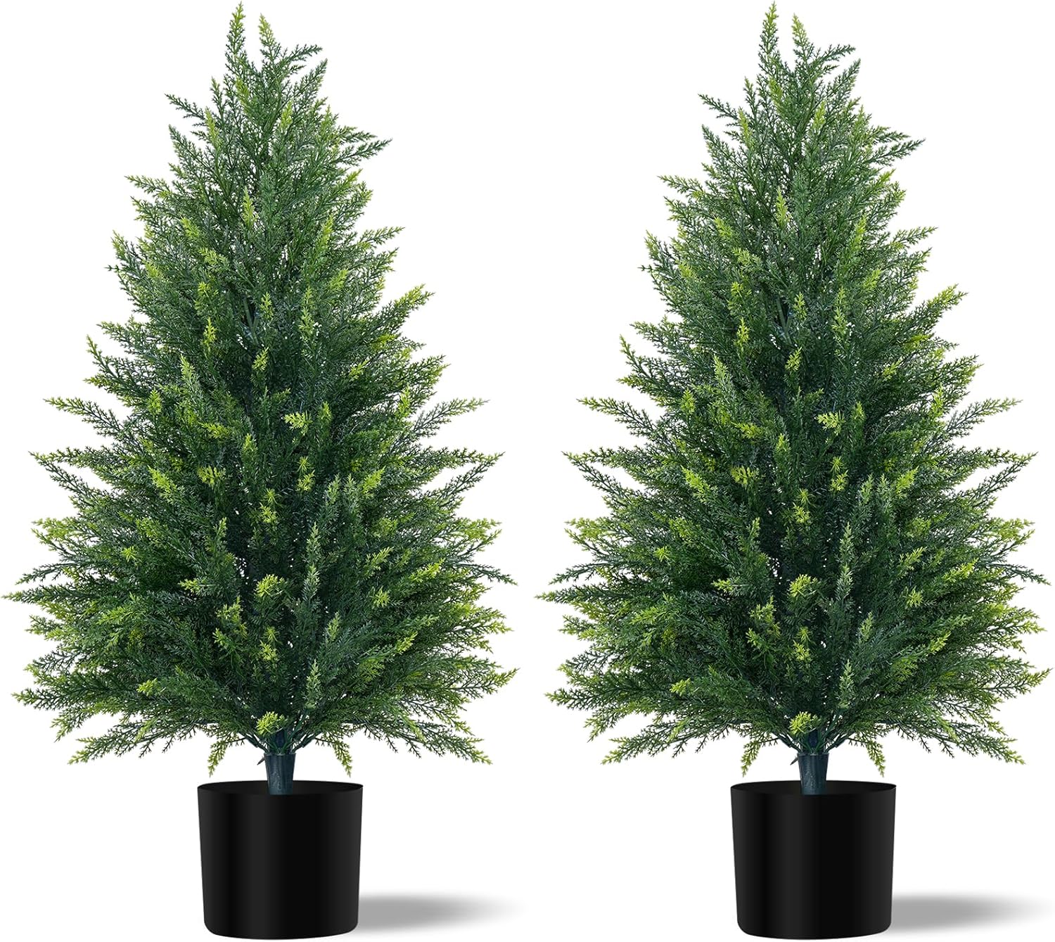 3FT Artificial Cedar Topiary Tree with Pot, Set of 2 Fake Evergreen Tree for Indoor Home Christmas Decor Outdoor Garden Porch Decor