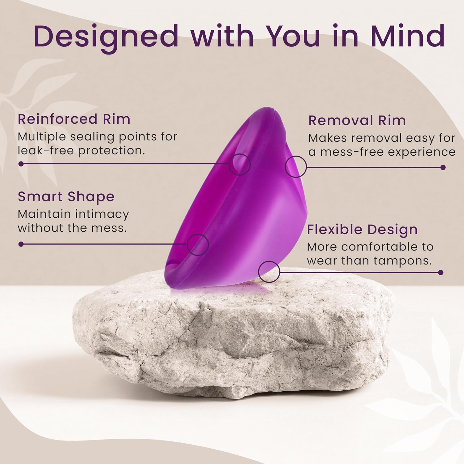 Ecoblossom Reusable Menstrual Disc - Menstrual Cup - Soft Period Disc for Women Designed with Tab, Medical-Grade Silicone Period Cup [S (Violet) & M (Magenta)] - Image 3