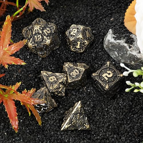 Miniatura 10 de DND - Juego de dados de metal poliédricos, juego de dados para juegos de rol para Calabozos y Dragones, juego de dados de 7 piezas, bandeja de dados