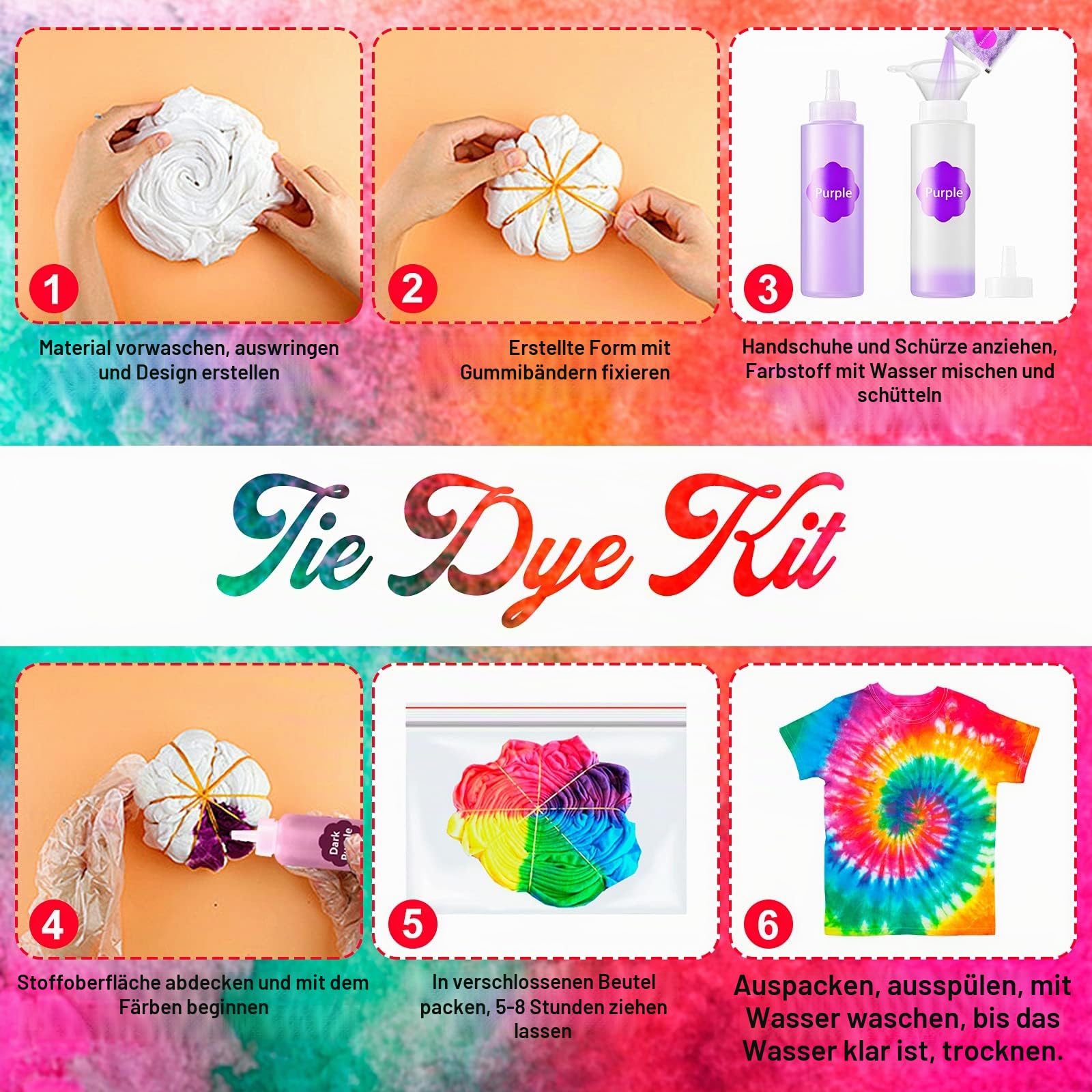 Batik-Set, 18 Farben, Batik-Kunst-Sets zum Färben von Stoff, Kleidung, ungiftig, permanent, lebendig, kreative Aktivitätsspiele, DIY-Kunst- und Bastelprojekte für Kinder und Erwachsene, 210