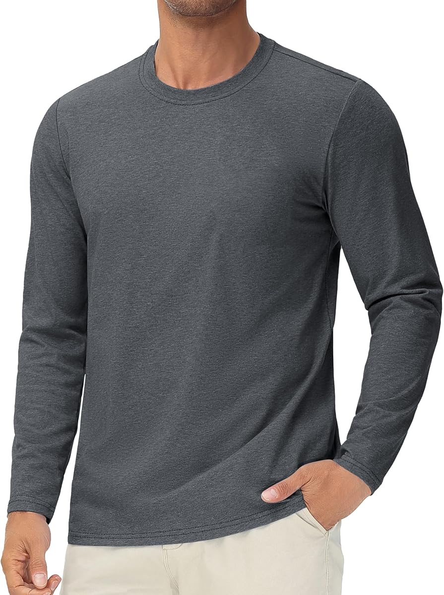 Cotrasen Mens Long Sleeve Shirt Cotton Crew Neck Soft Moisture Wicking Tee Shirts Casual Basic Tees