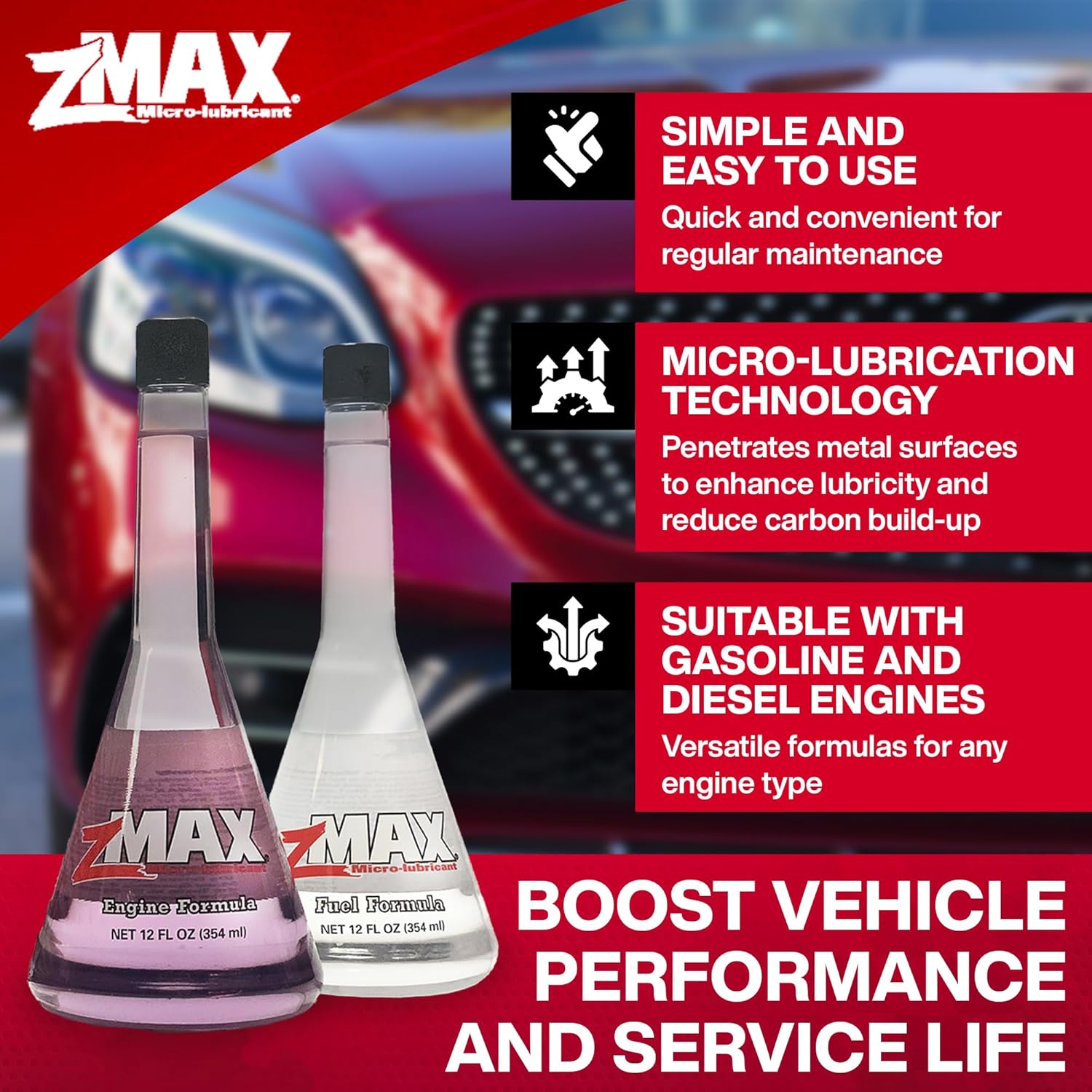 zMAX 58-011 - Engine & Fuel Formula Kit - Easy to Use - Reduces Carbon Build-Up & Lubricates Metal Extending Life of Car or Truck - Runs Efficiently, Improving Gas or Diesel Mileage - 12 oz - 2 Pack