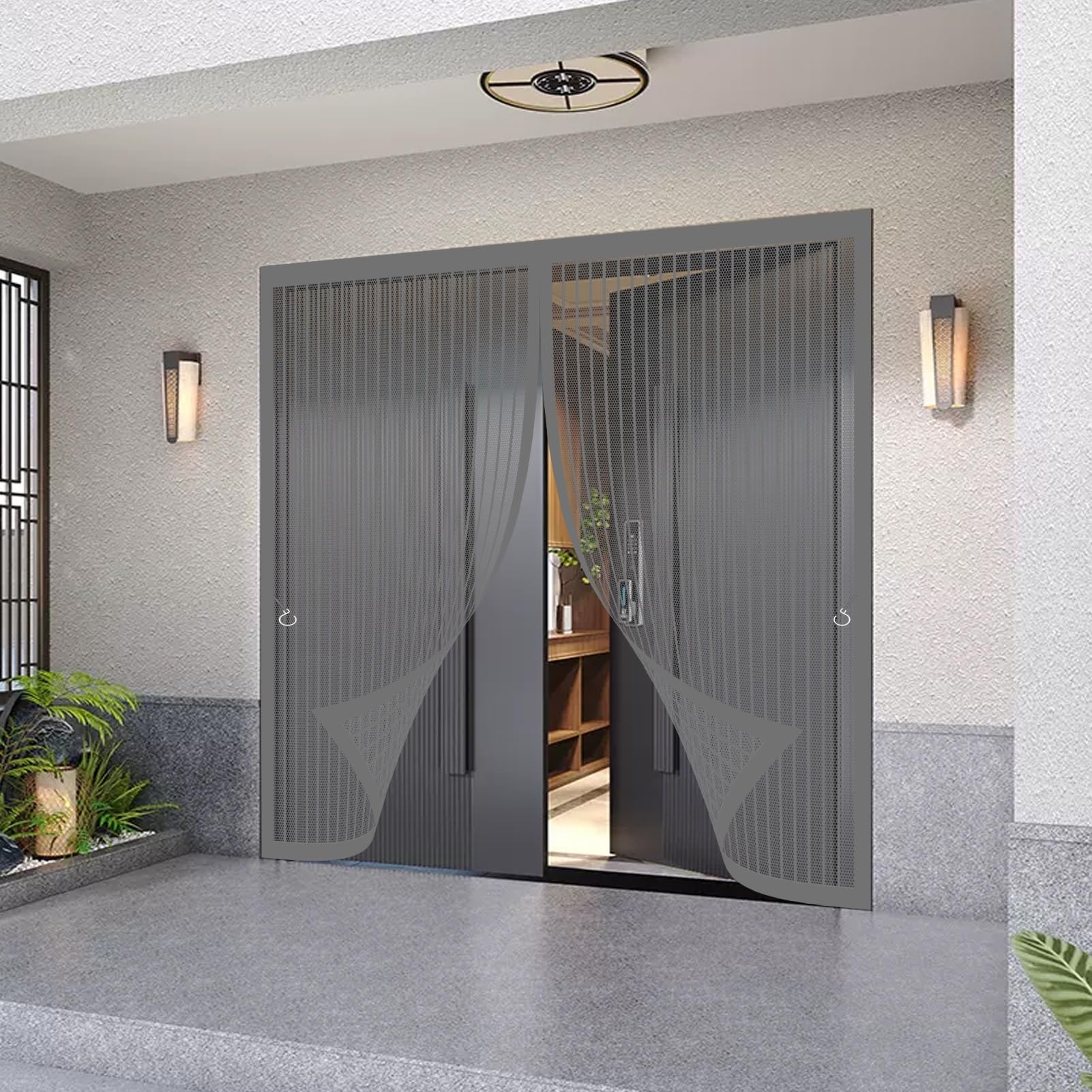 Moustiquaire Porte 153 x 221 cm Anti Mouche Anti Insecte Moustiquaire Porte Fenetre Magnétique Différentes Tailles pour Couloirs, Portes, Patio, Terrasse, Gris
