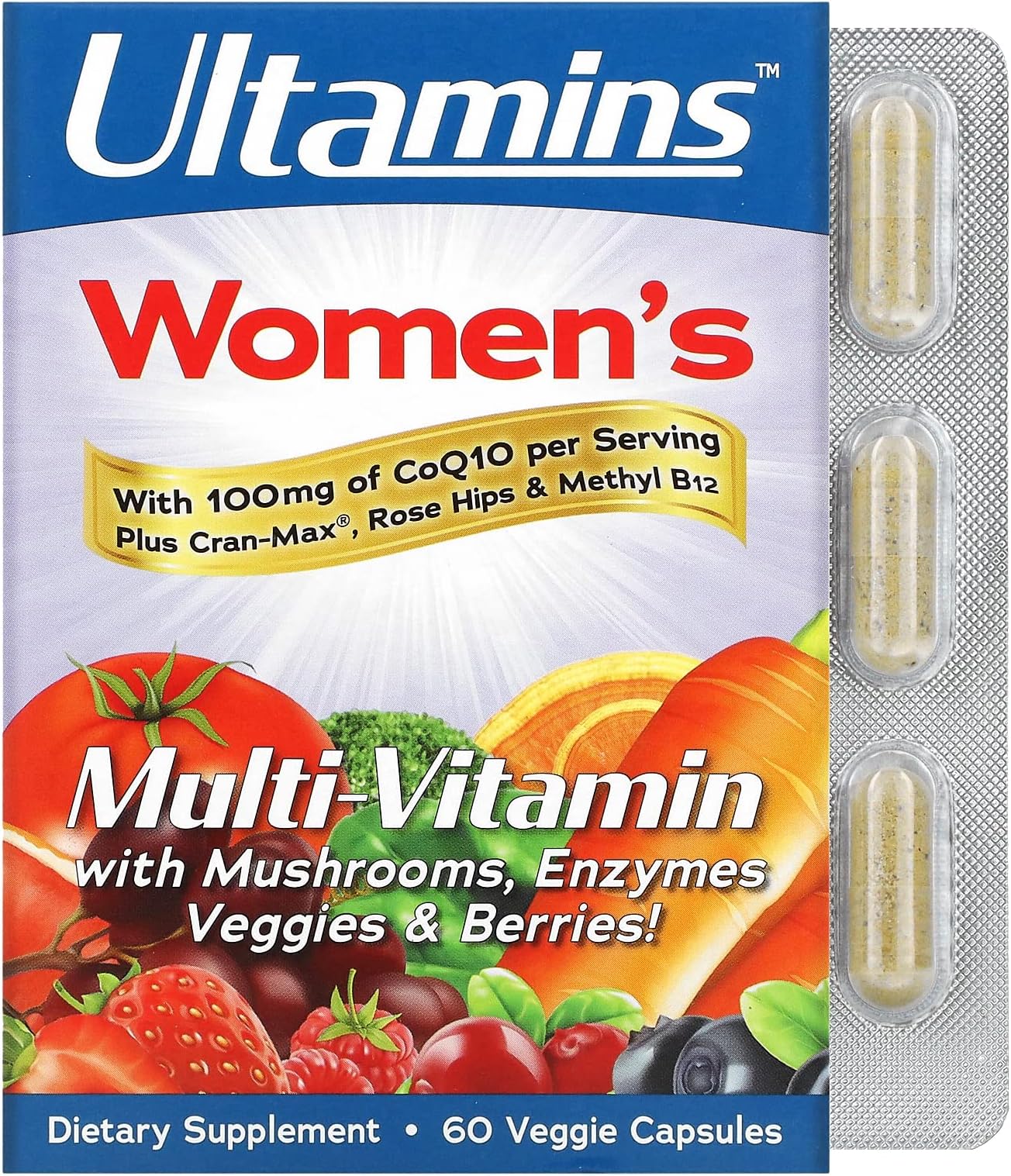 Women's Multivitamin with CoQ10, Mushrooms, Enzymes, Veggies & Berries, 60 Veggie Capsules, Ultamins