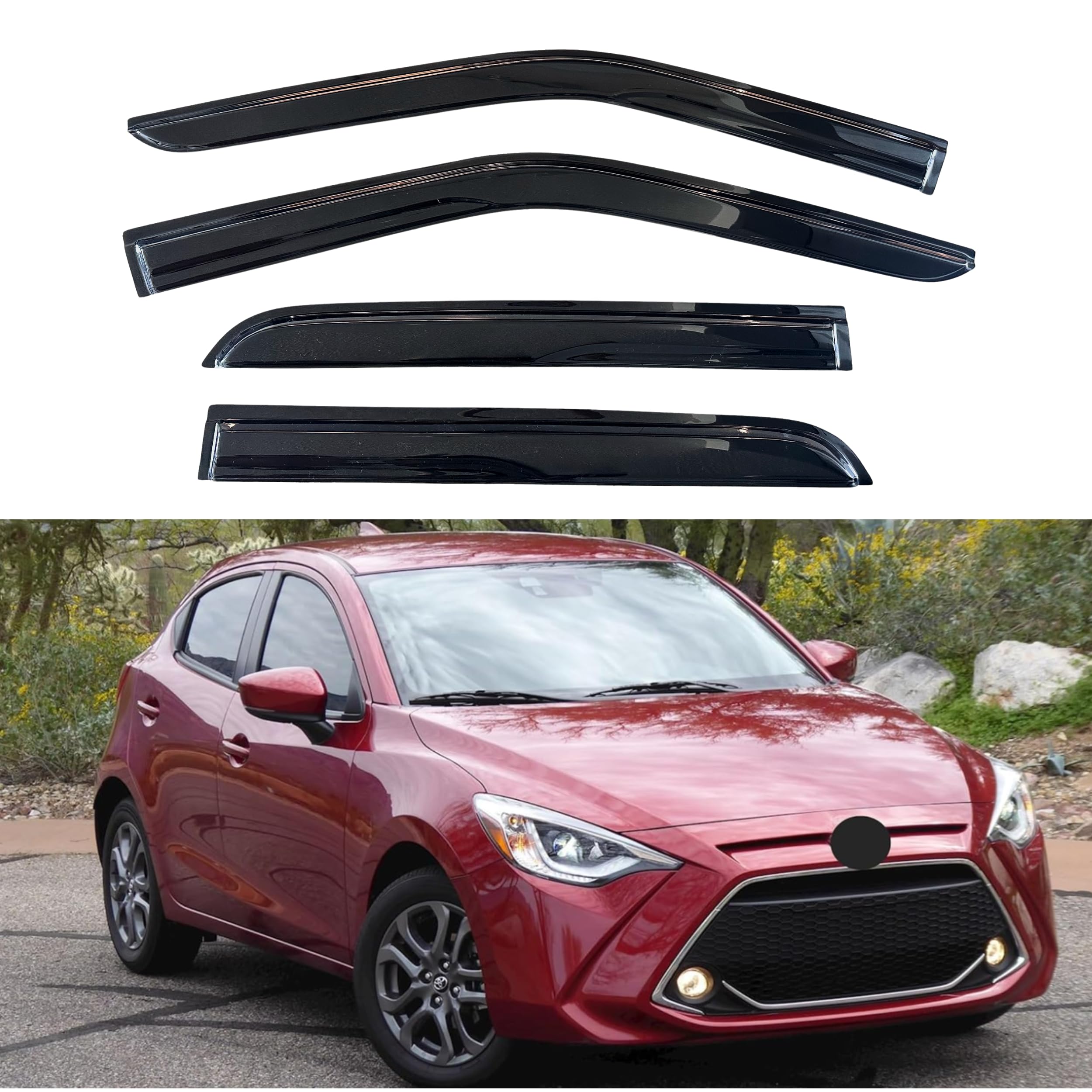 KPY Window Visor Compatible with Toyota Yaris iA & Scion iA Hatchback 2016-2020, 4PC Rain Guard Side Window Vent Deflectors Tape-On Mugen Style, 2016 2017 2018 2019 2020