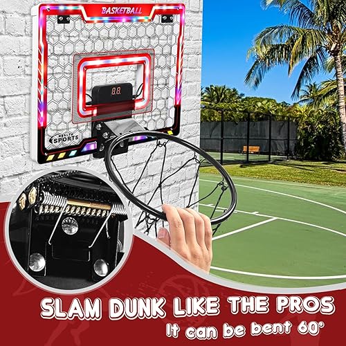 Vista 10 de Juego de mini aros de baloncesto para interiores con 4 bolas para niños y adultos para puerta y pared con accesorios completos de baloncesto, Mini
