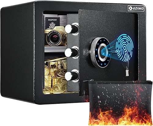 ADIMO Caja fuerte biométrica, 1.2 pies cúbicos de huellas dactilares con teclado de pantalla táctil, estante extraíble, sistema de alarma, caja de