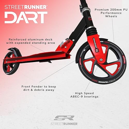 Miniatura 5 de Street Runner Dart - Scooter de rueda grande para niños de 6 años en adelante, patinete para adultos y adolescentes, altura ajustable, ligero,