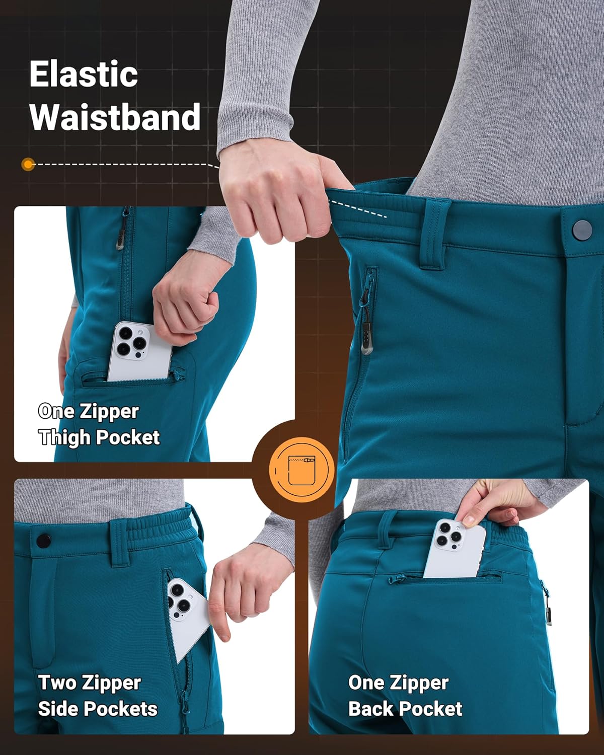 33,000ft Womens Waterproof Hiking Pants Fleece-Lined Snow Pants Windproof Warm Ski Pants for Snowboarding - Image 5