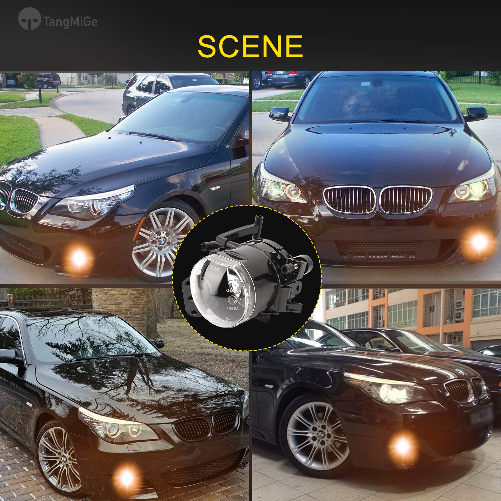 TangMiGe Fog Lights Lamps for 2004-2010 BMW 5 Series (E60 E61, 525i 525xi 528i 528xi 530i 530xi 535i 535xi 545i 550i), All For M-package/Technik Sports Package Bumper Models Only, 1 Pair, Clear Lens