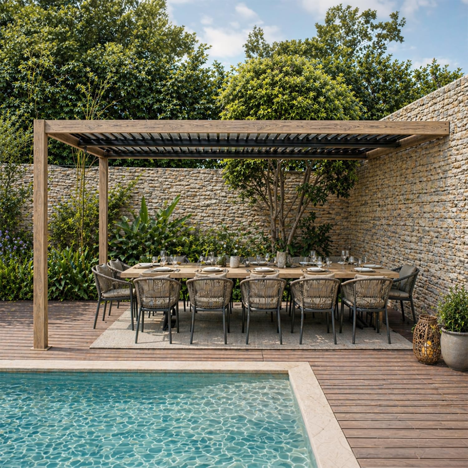 Pergola Bioclimatique SIFNOS 390×290 cm Marron Aluminium Adossée