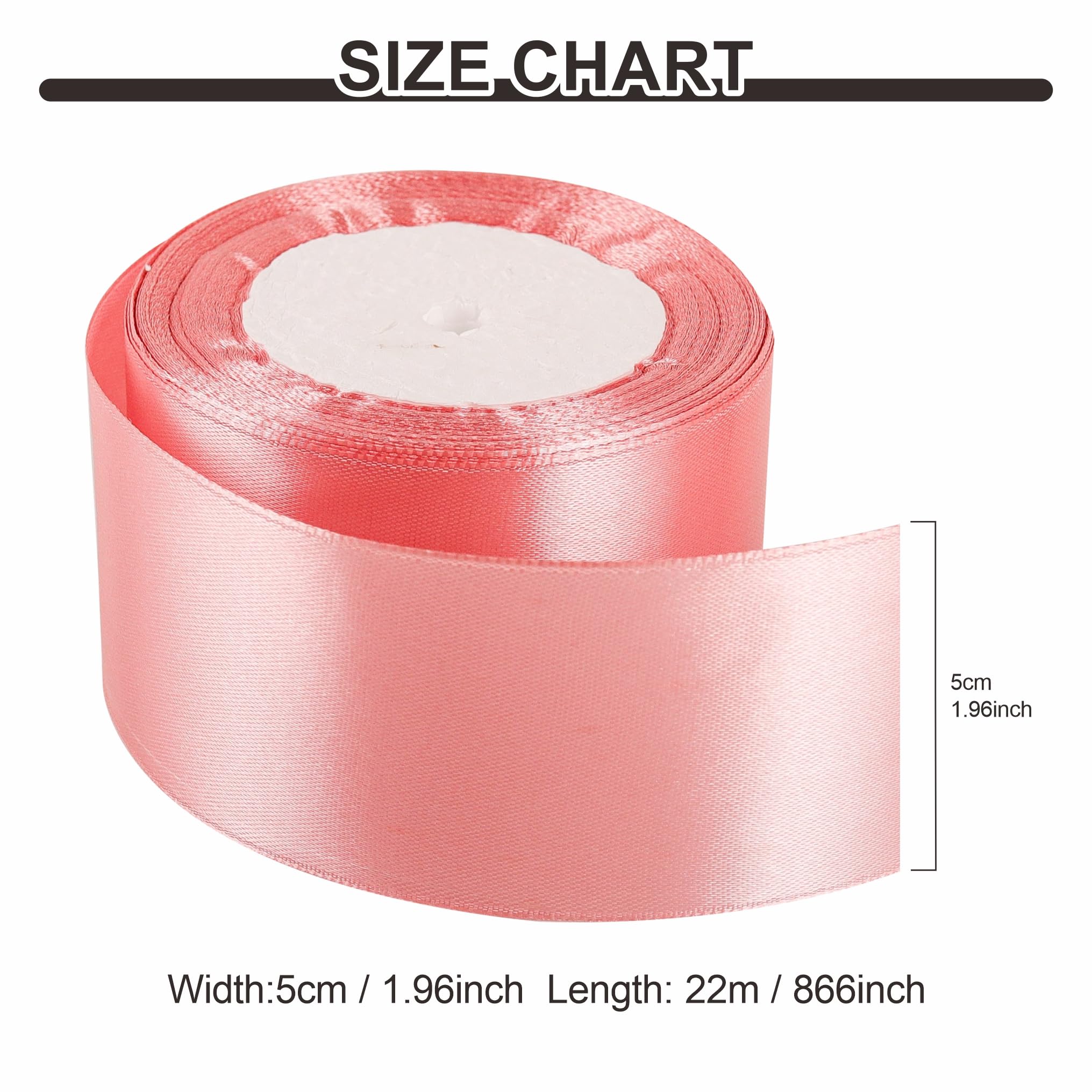 50mm Bean Pink Ribbon for Gift Wrapping 22M,Bean Pink Satin Ribbons Fabric 50mm Thick for Crafting Hair Bow Christmas Polyester Ribbon Cake Wedding Party Balloon Car Ribbons Decoration - Image 3
