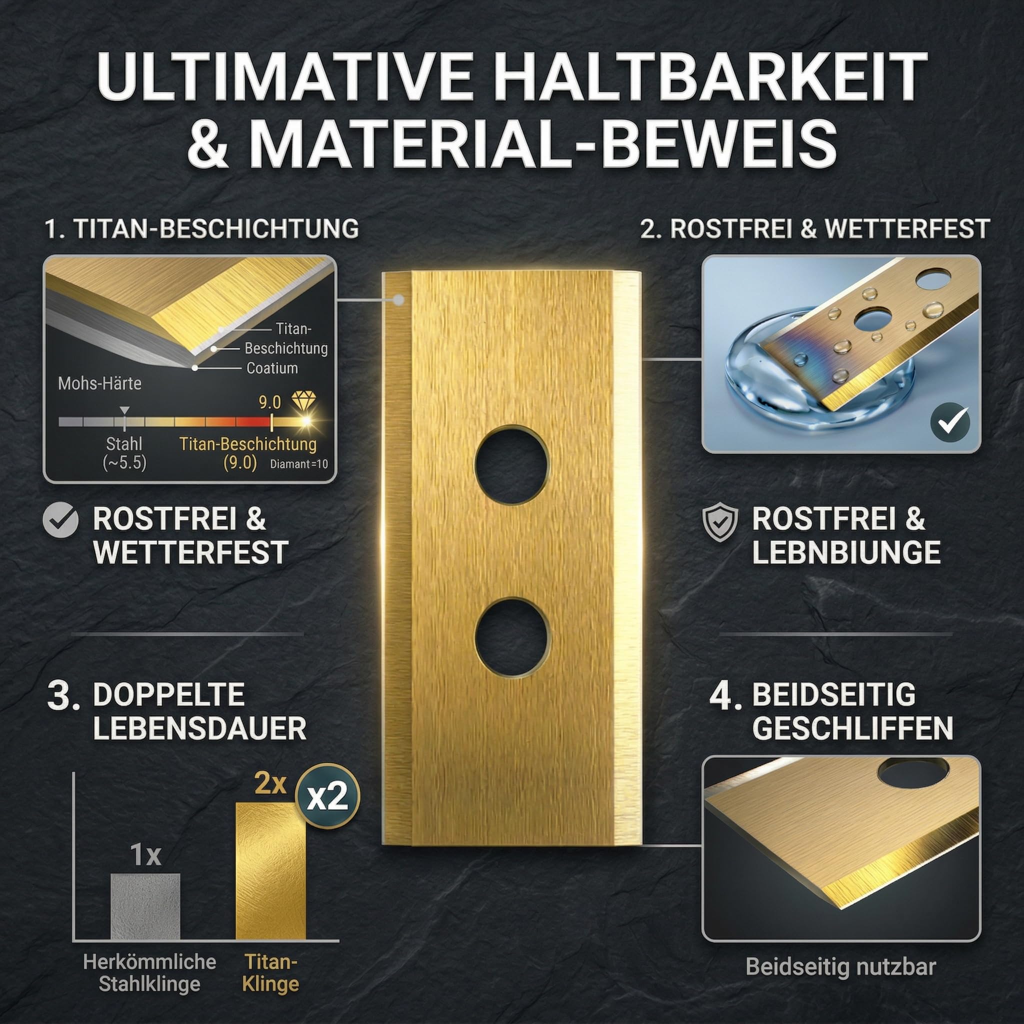HAUSPROFI 64x Titan Ersatzklingen Ersatzkmesser für Mammotion LUBA 1/2 AWD (1000/3000/5000/10000), LUBA mini, YUKA, YUKA mini, DIN EN 50636-2-107, 60% langlebiger, inkl. Schrauben & Box