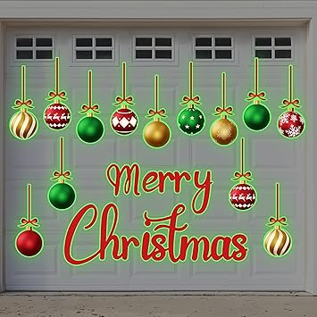 90shine 31PCS Luminous Christmas Garage Door Decorations Magnets - Magnetic Glow-in-The-Dark Merry Xmas Ball Holiday Refrigerator Fridge Cruise Kitchen Decor(Red Green Gold)
