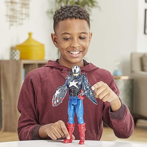 Miniatura 13 de Spider-Man Hasbro E8683 Maximum Venom Titan Hero Venom Capitán América con arrancador, proyectil, 6 accesorios, a partir de 4 años