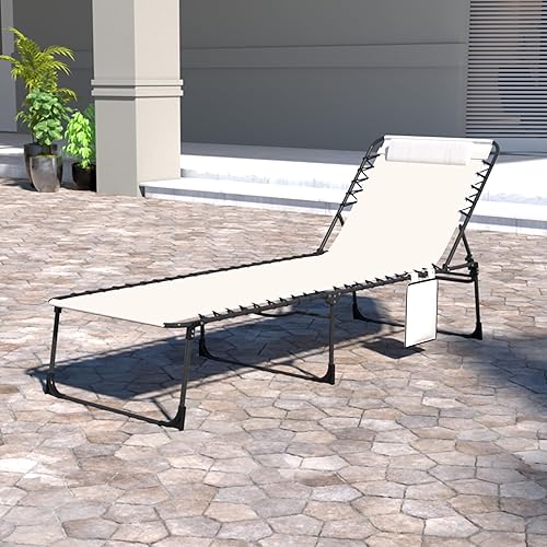 Miniatura 2 de VEIKOU Silla de descanso para exteriores de 5 posiciones, tumbona con tumbona ajustable mejorada, sillas de salón al aire libre para césped, patio,