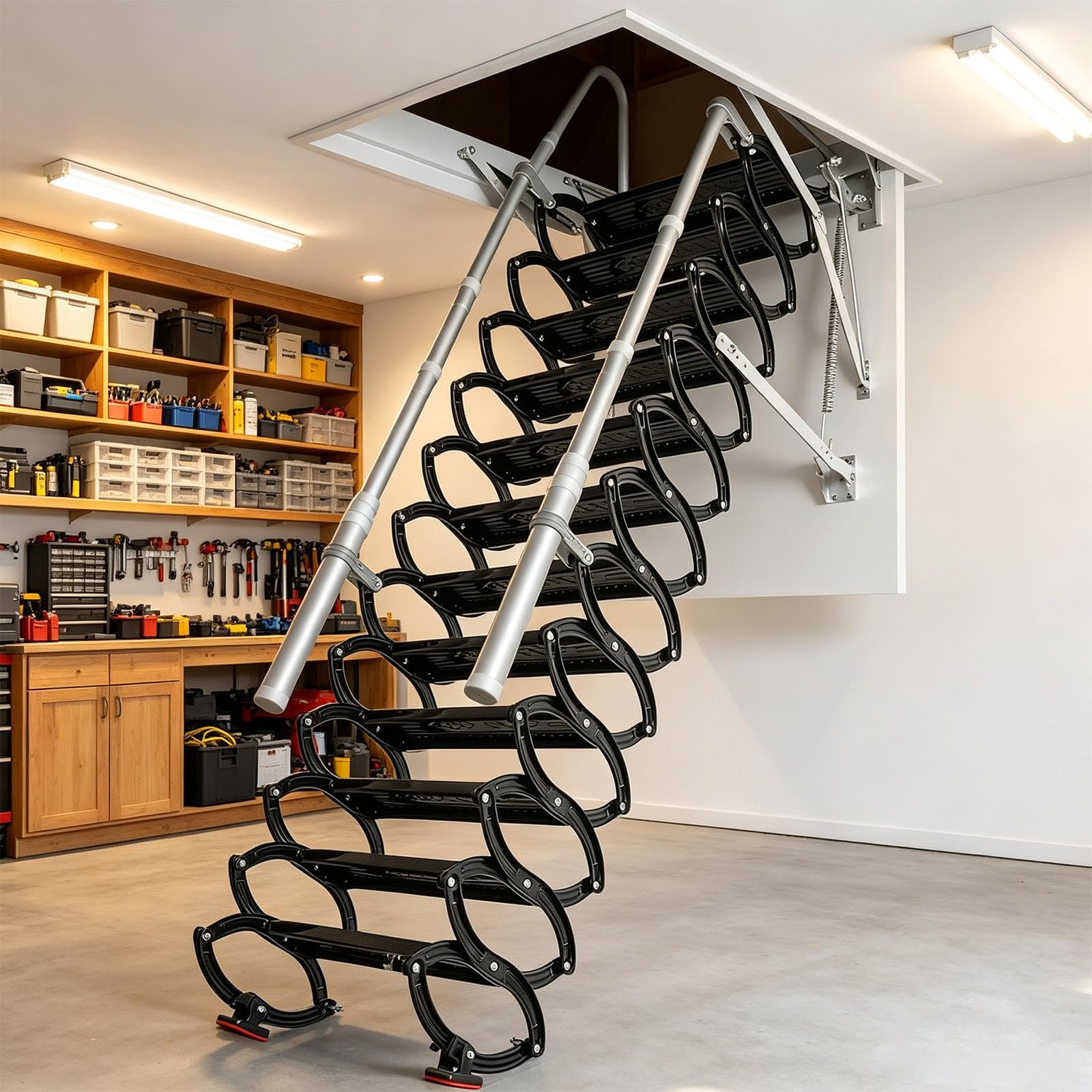 Ceiling Mount Attic Ladder，Retractable Pull Down Attic Staircase