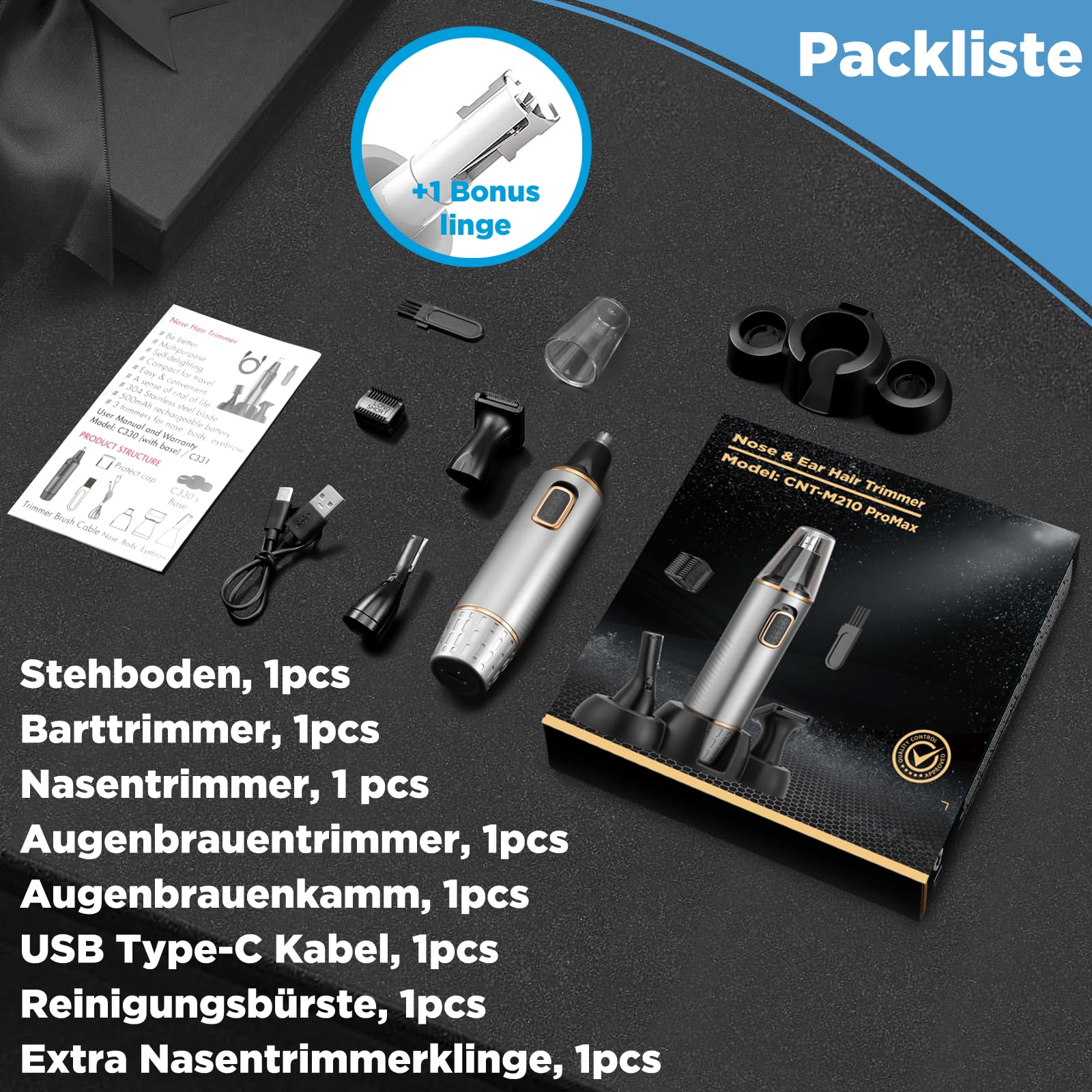 Męski trymer do włosów w nosie, 4 w 1, profesjonalny trymer do włosów w nosie, z możliwością ponownego ładowania przez USB, wodoszczelny IPX7, podwójne ostrza, łatwe czyszczenie, trymer do nosa dla