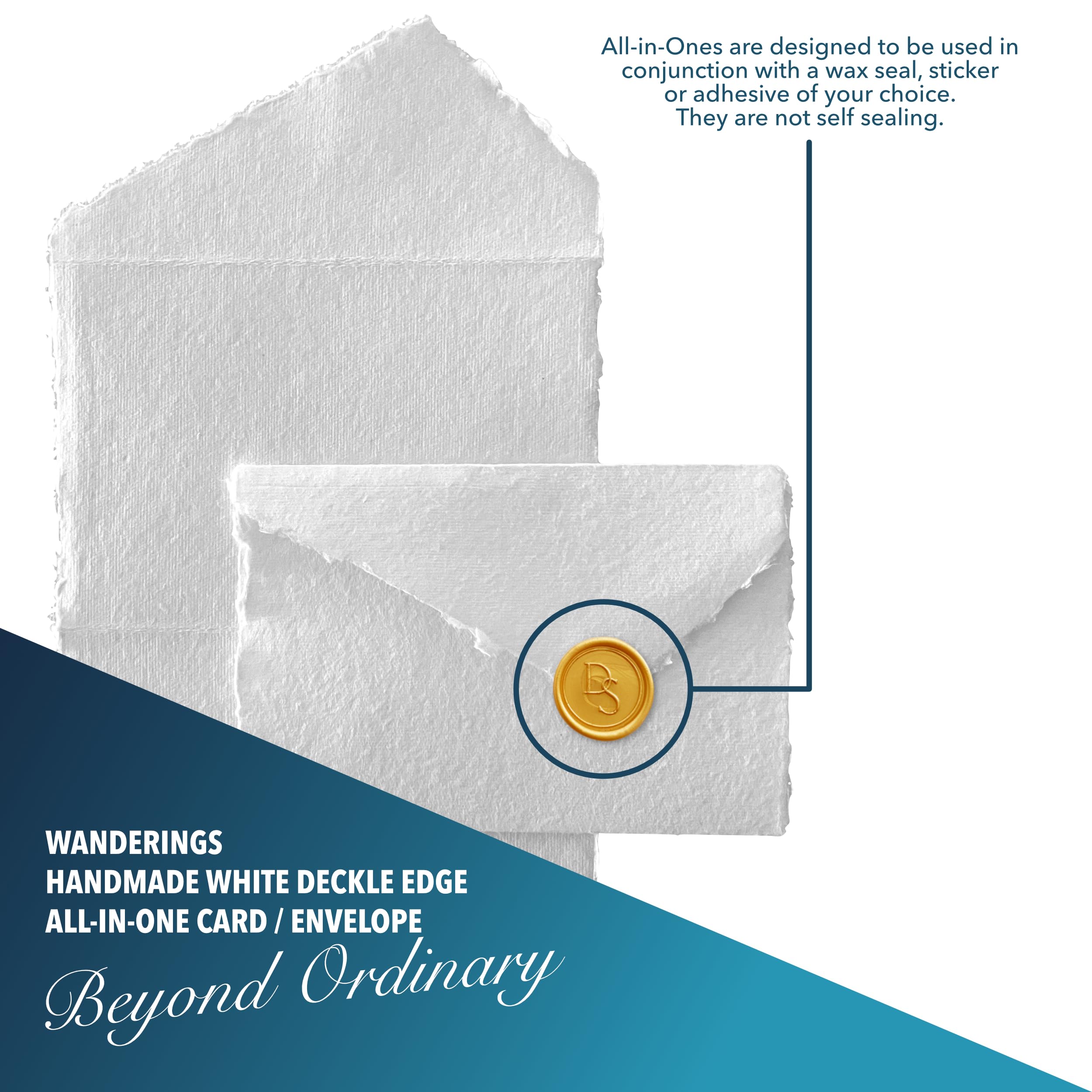 Wanderings Handmade White Deckle Edge All-in-One Card Envelopes, 10.5x15 cm, Package of 25 - Image 4