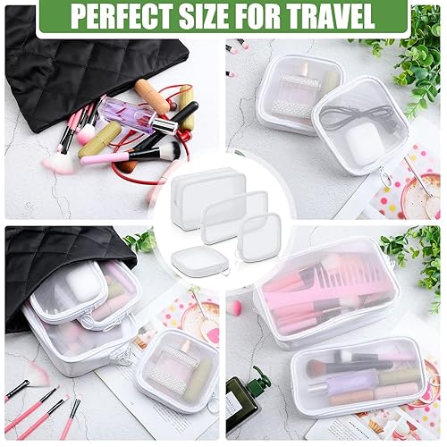 Miniatura 5 de Weewooday 4 piezas de malla para maquillaje, bolsa de cosméticos de malla, bolsa de aseo de viaje con cremallera, mini bolsa de cosméticos de