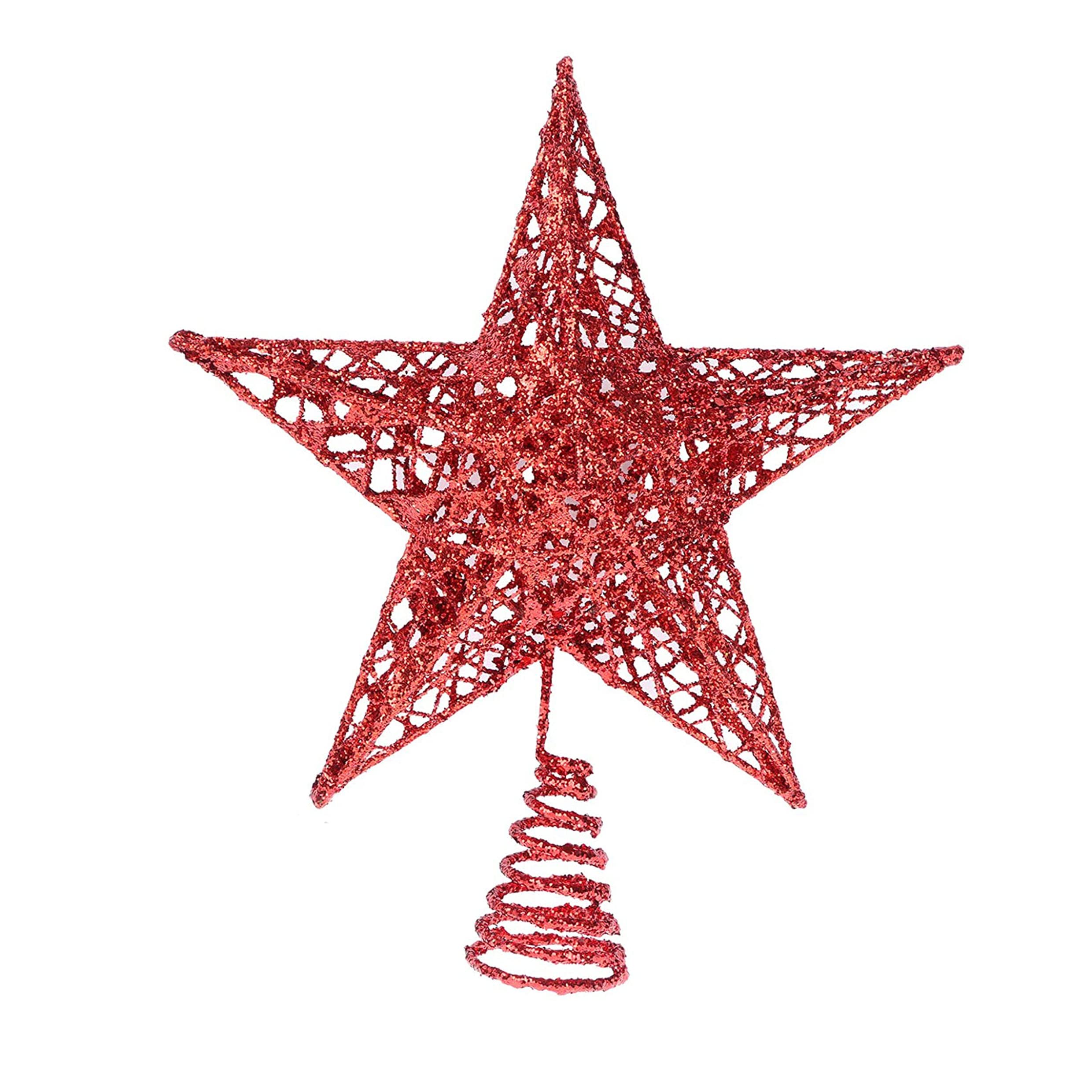 Supergift.com Red Christmas Tree Topper Star, Glitter Xmas Trees Top Decoration, Ornament Indoor Party Home Decoration Fit For Ordinary Size Christmas Tree (Red)