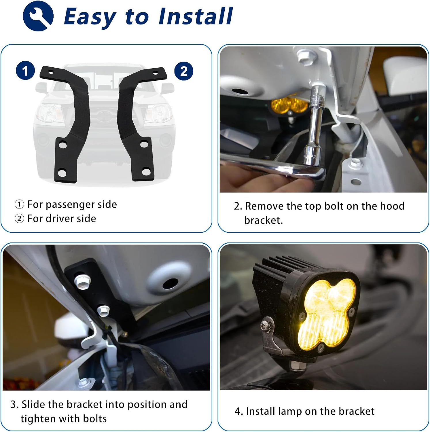 Ditch Hinge Hood Light Mount Bracket Compatible with 2010-2022 Toyota 4 Runner Auxiliary Off-Road Led Work Pod Mount Bracket