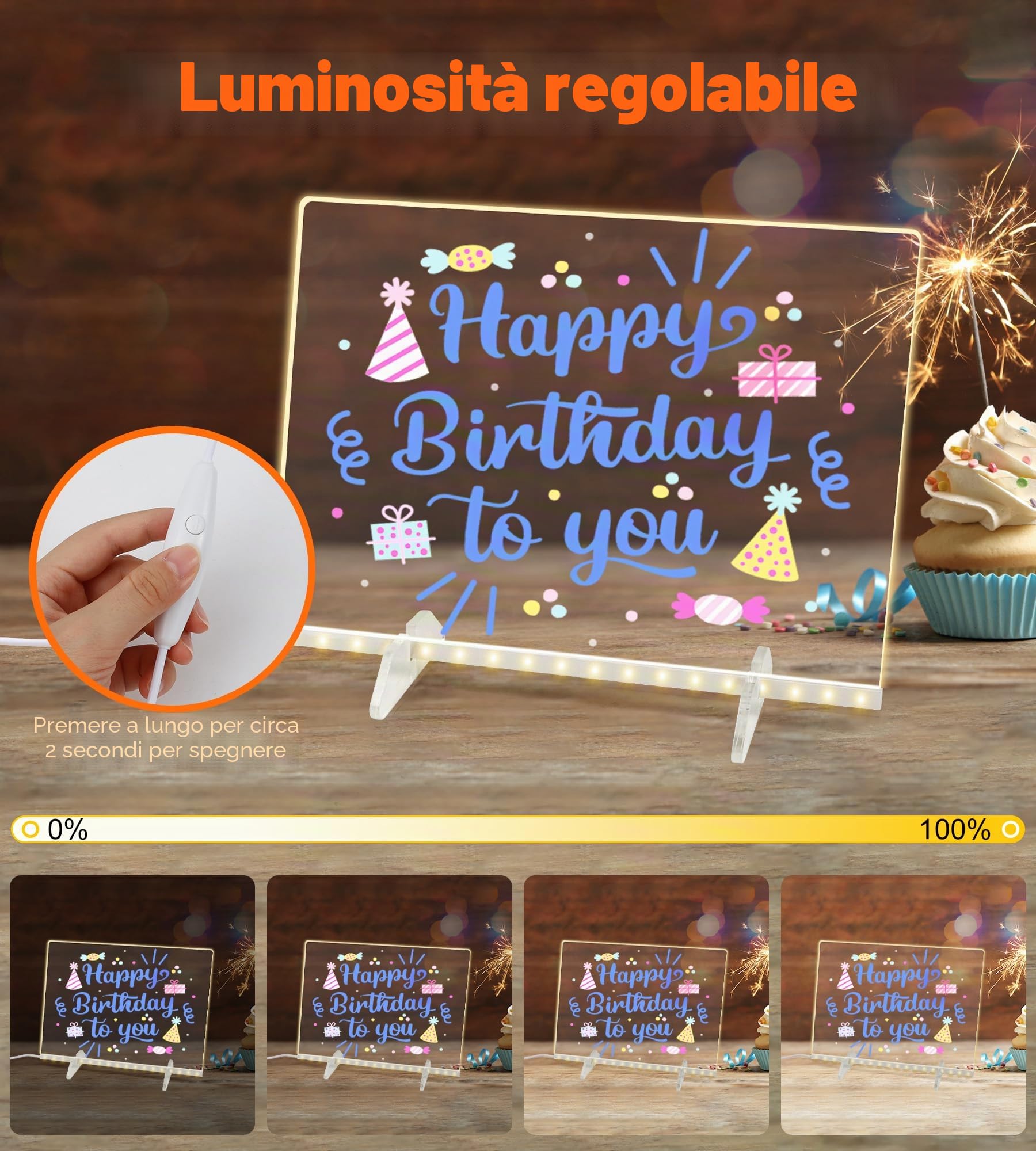 Lavagna LED per Appunti a Colori - Lavagna Luminosa da Disegno per Bambini in Acrilico con Pennarello a 7 Colori - Con Supporto, Cancellabile a Secco (30x20 cm) (7 Colori)