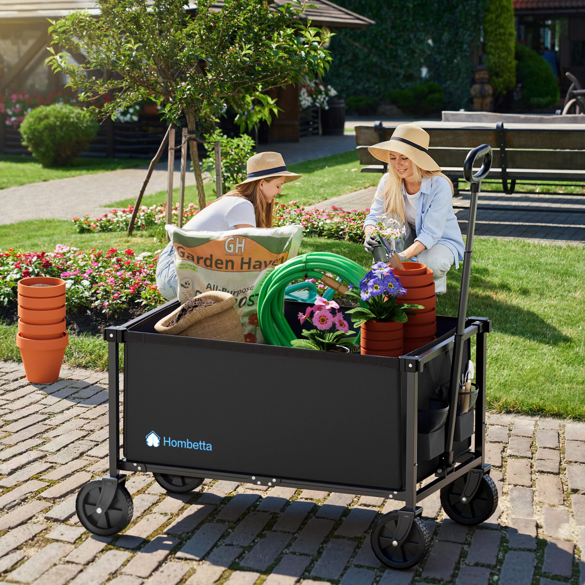 HOMBETTA 29.3" Collapsible Wagon Cart, 150L Heavy Duty Folding Utility Wagon with Wheels, 260 lbs Load, Portable Rolling Cart for Garden, Shopping, Sports, Camping, Black Product Image 2