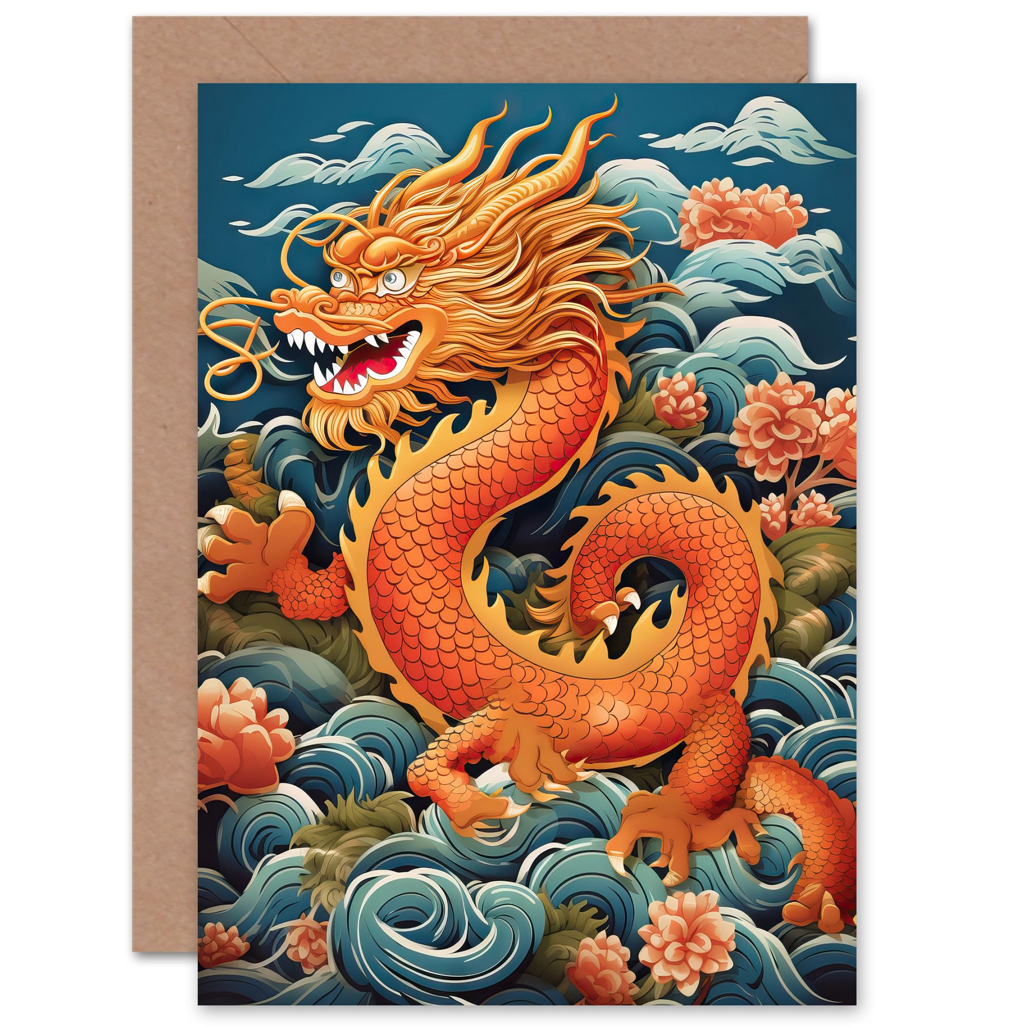 Artery8 2024 Chinese Year of the Dragon for Him or Her Man Woman Chinese New Year Birthday Thank You Blank Art Greeting Card