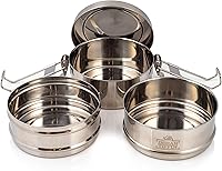 Vista 3 de Lonchera Tiffin grande de acero inoxidable de 3 niveles Indian-Tiffin