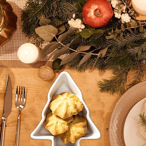 Miniatura 4 de UPKOCH 2 platos en forma de árbol de Navidad, bandeja de cerámica para aperitivos, nueces de caramelo, platos para servir aperitivos para fiestas de