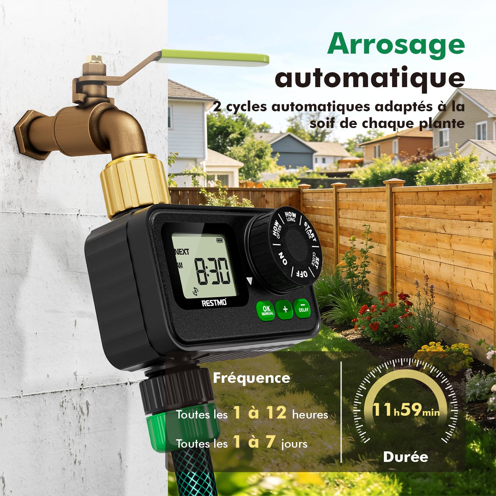 RESTMO Programmateur arrosage numérique 1 Zone pour arrosage de Jardin