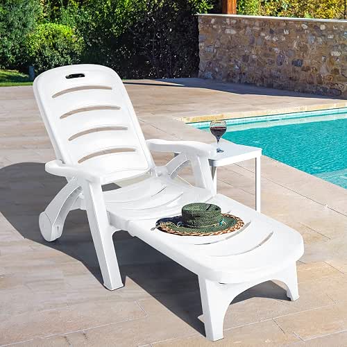 LDAILY Moccha Plastic Folding Lounge Chair, 5-Position Adjustable Chaise Lounge