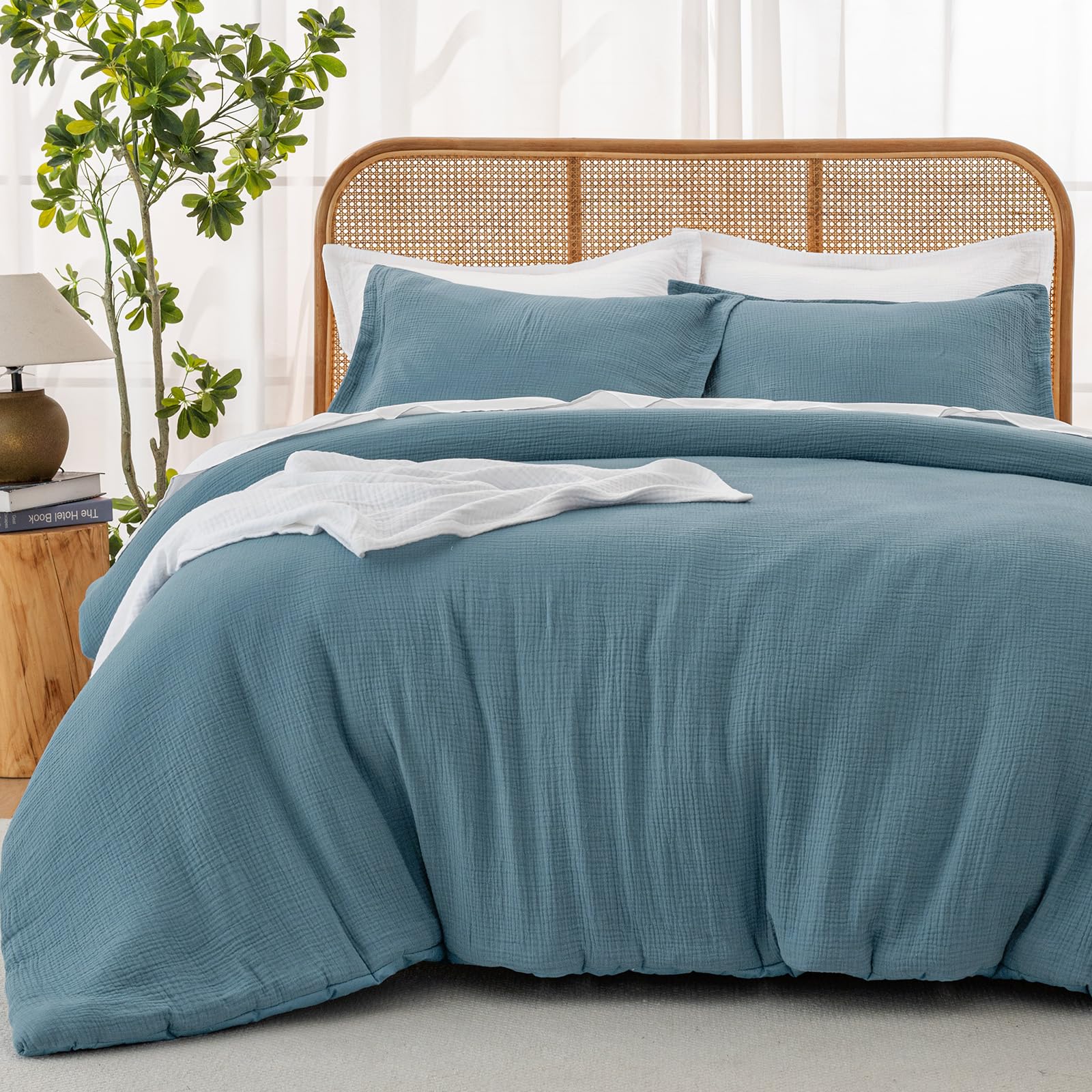 David's Home Cotton Softer Muslin Comforter Set, Twin Size, Prussian Blue