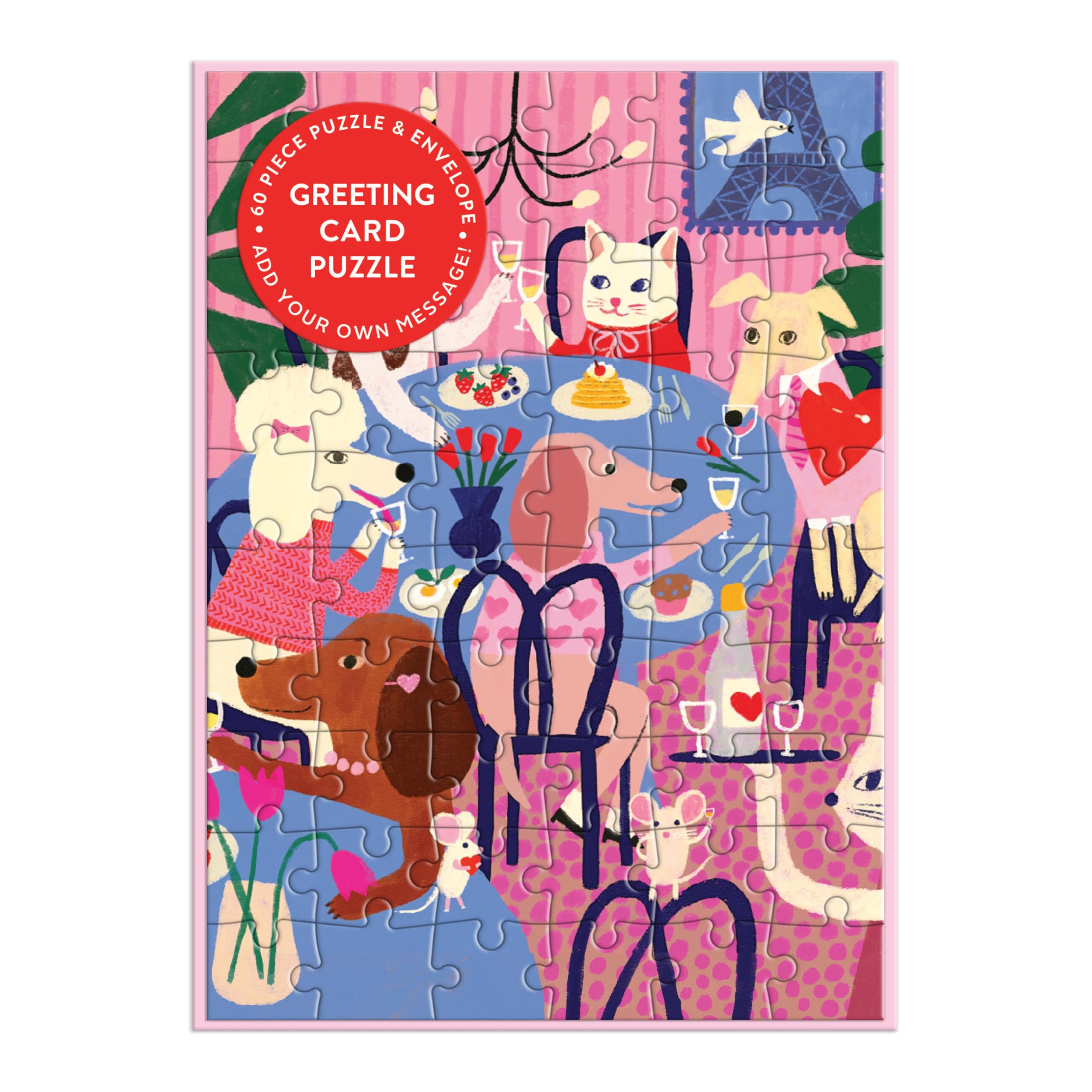 Galison Paws For Love – Adorable Dog Valentine's Day Greeting and Jigsaw Puzzle Card Includes Color Coordinated Envelope and Sticker Seal