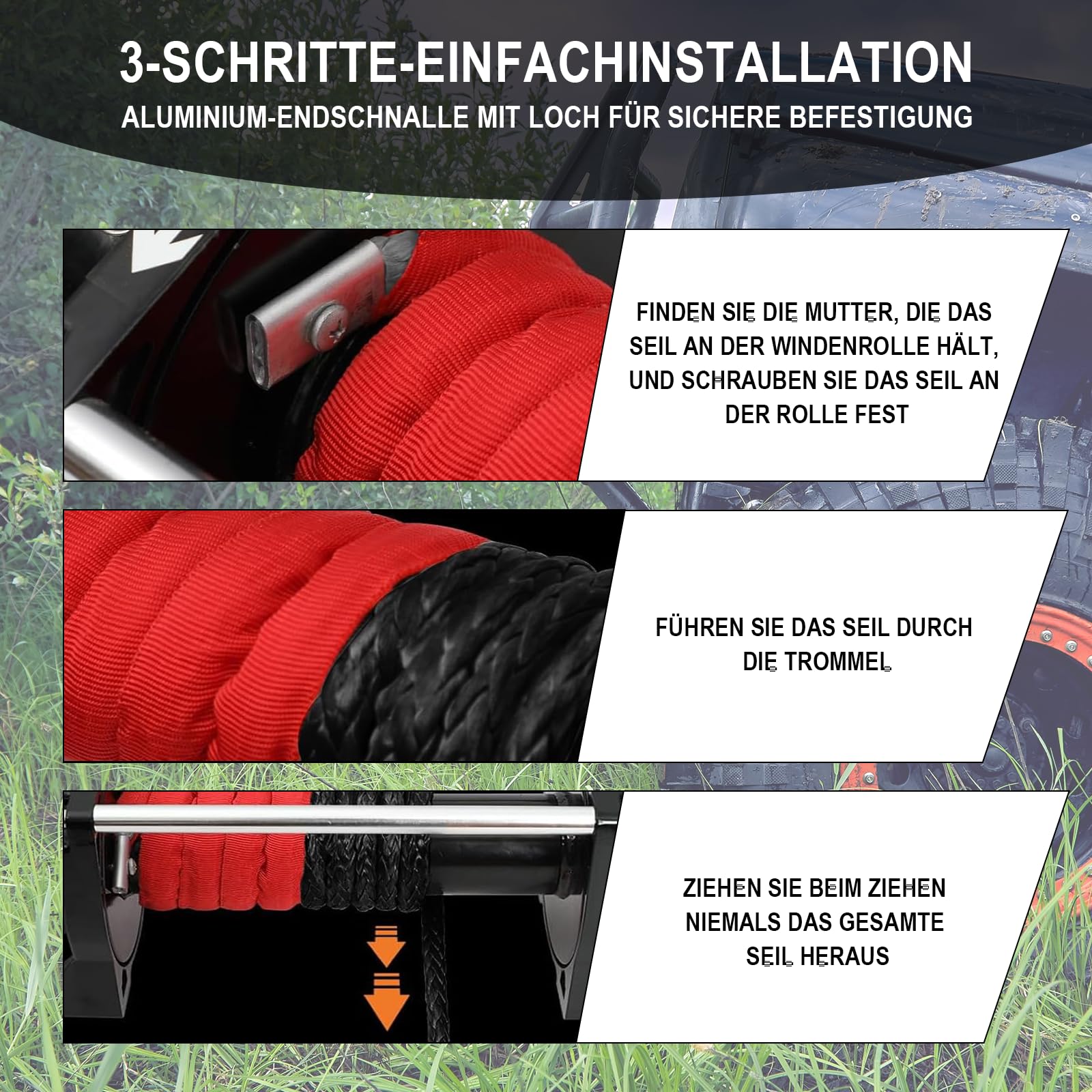 Abschleppseil 15 m für Auto und SUV, Nylon Berge Seil mit U-Haken,