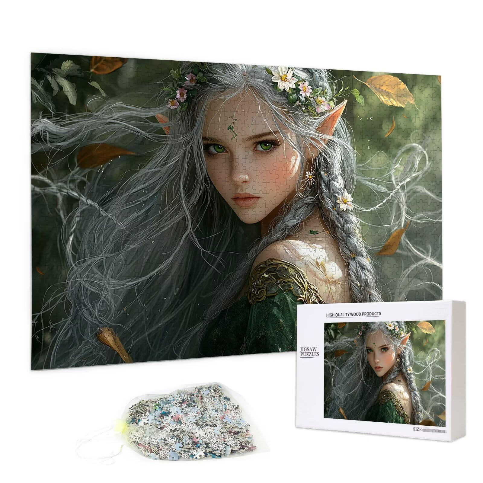 Puzzle 1000 Pièces, Puzzle 1000 Pièces Adultes en Bois, Bricolage Jeu Éducatif avec Boite Cadeau pour Adultes, Bois Épais et Résistant, Puzzles pour Décor, Idee Cadeau Femme Homme, Thème: Elfe, Q-91