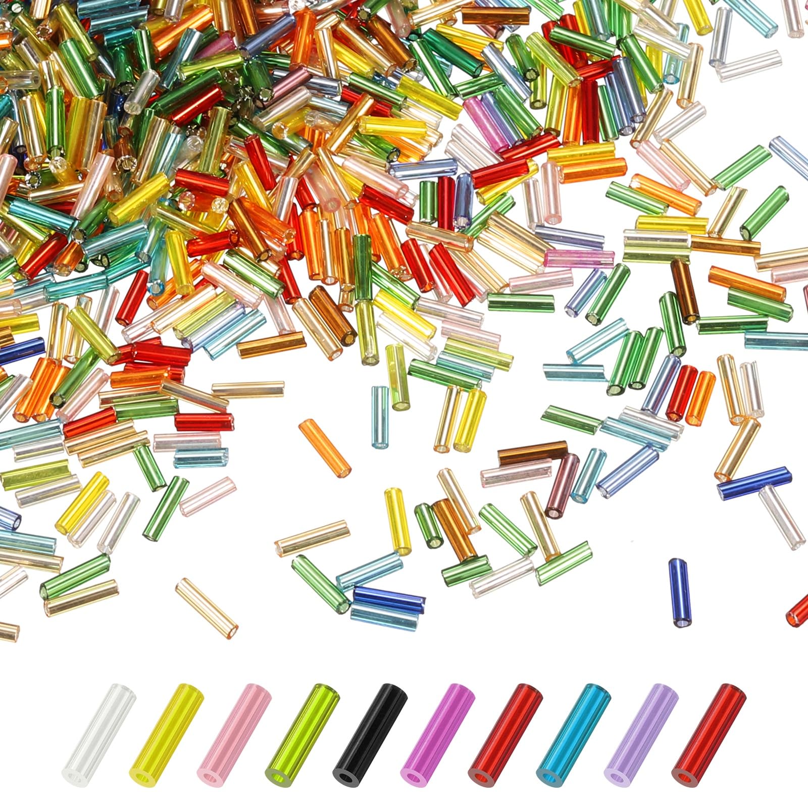 M METERXITY 1800-Pack Bugle Beads 2x7mm Multicolor