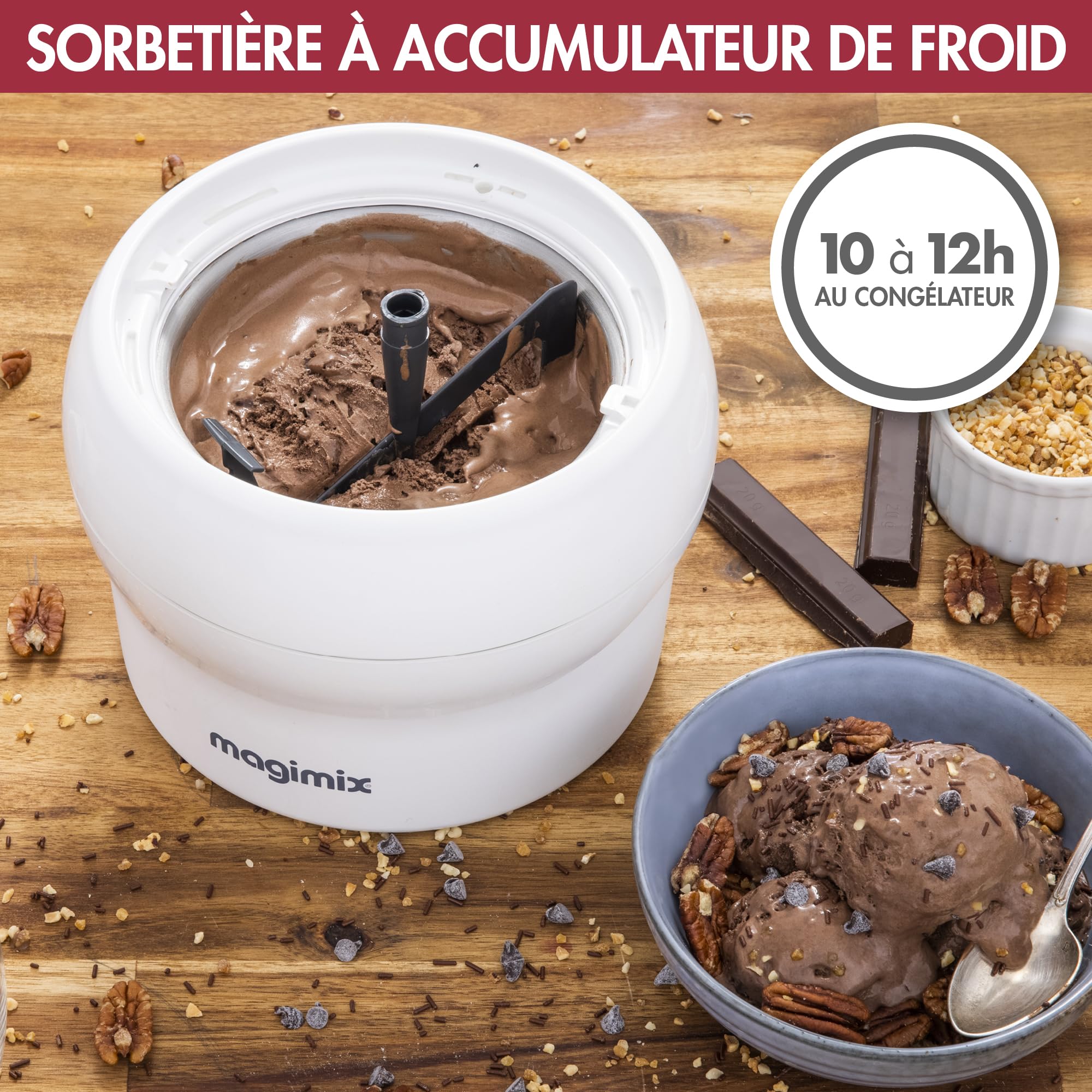 magimix Glacier 1,5 L - Sorbetière Électrique 15 W – Double Pale Brevetée, Cuve Inox à Accumulation de Froid, Préparation en 20 à 30 min, Sans BPA – Blanc