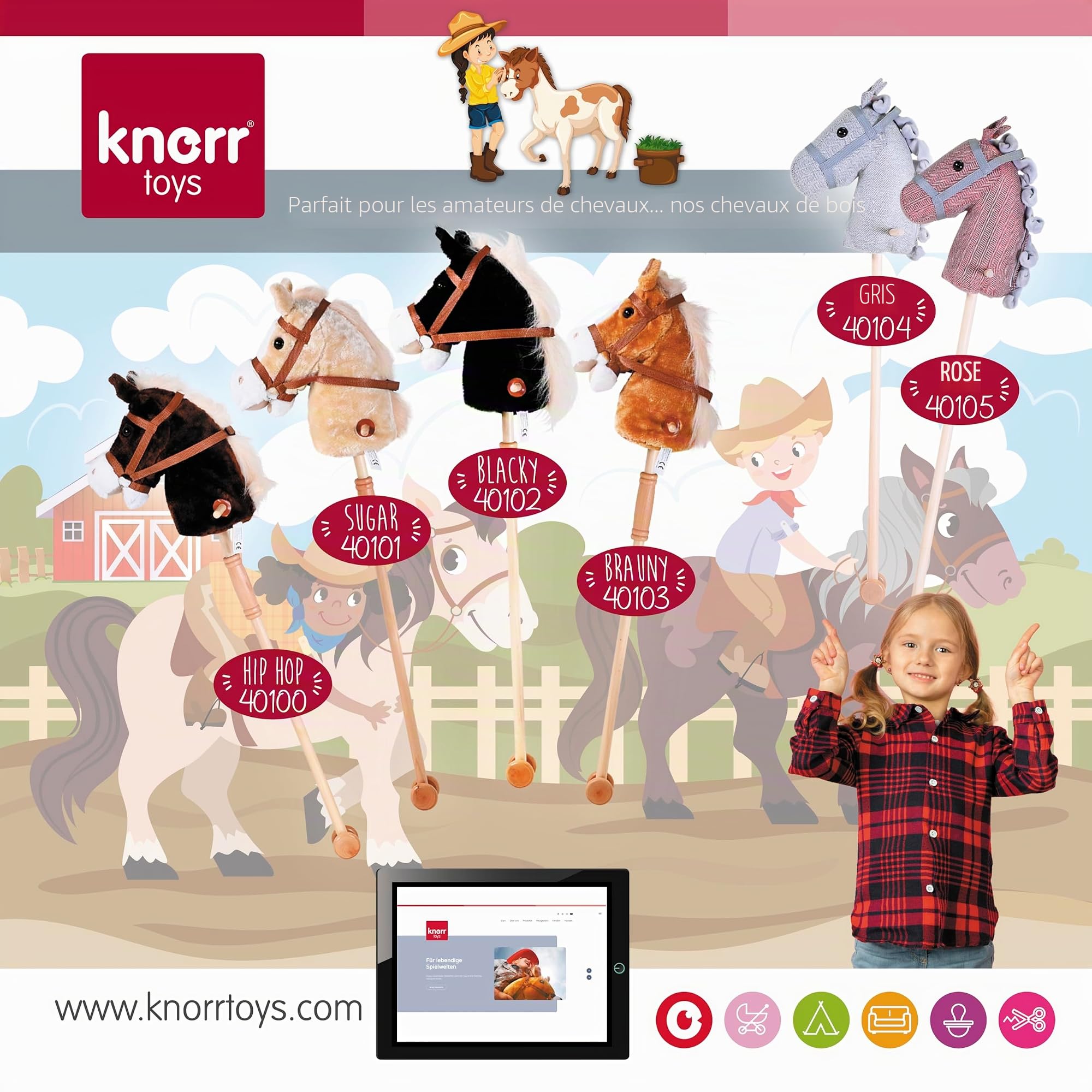 Knorrtoys 40101 Cheval de Bataille Sugar Marron Clair