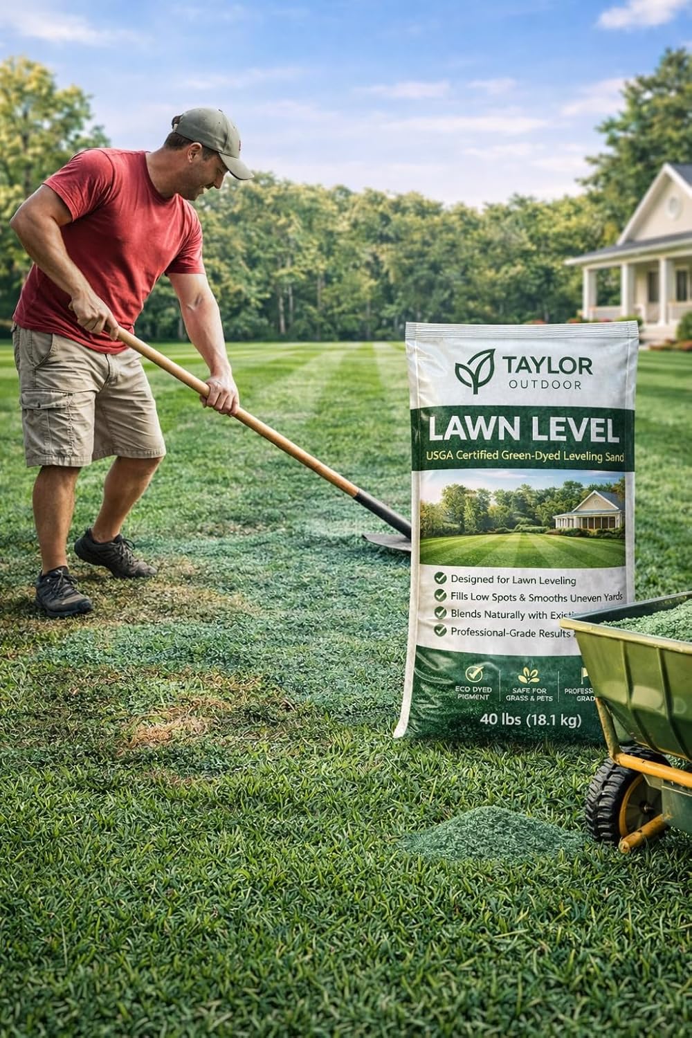 LawnLevel Premium Lawn Leveling Sand, 40 lb Green-Dyed Topdressing Mix for Grass, Fills Low Spots, Smooths Uneven Lawns, Improves Mowing, Professional Grade