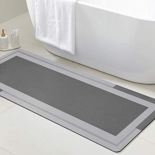 Miniatura 12 de ACCUMTEK Alfombrilla de Baño Ultrafina, Alfombrillas Antideslizantes de Espesor Reforzado para Debajo de la Puerta, Alfombras de Baño 2-gris