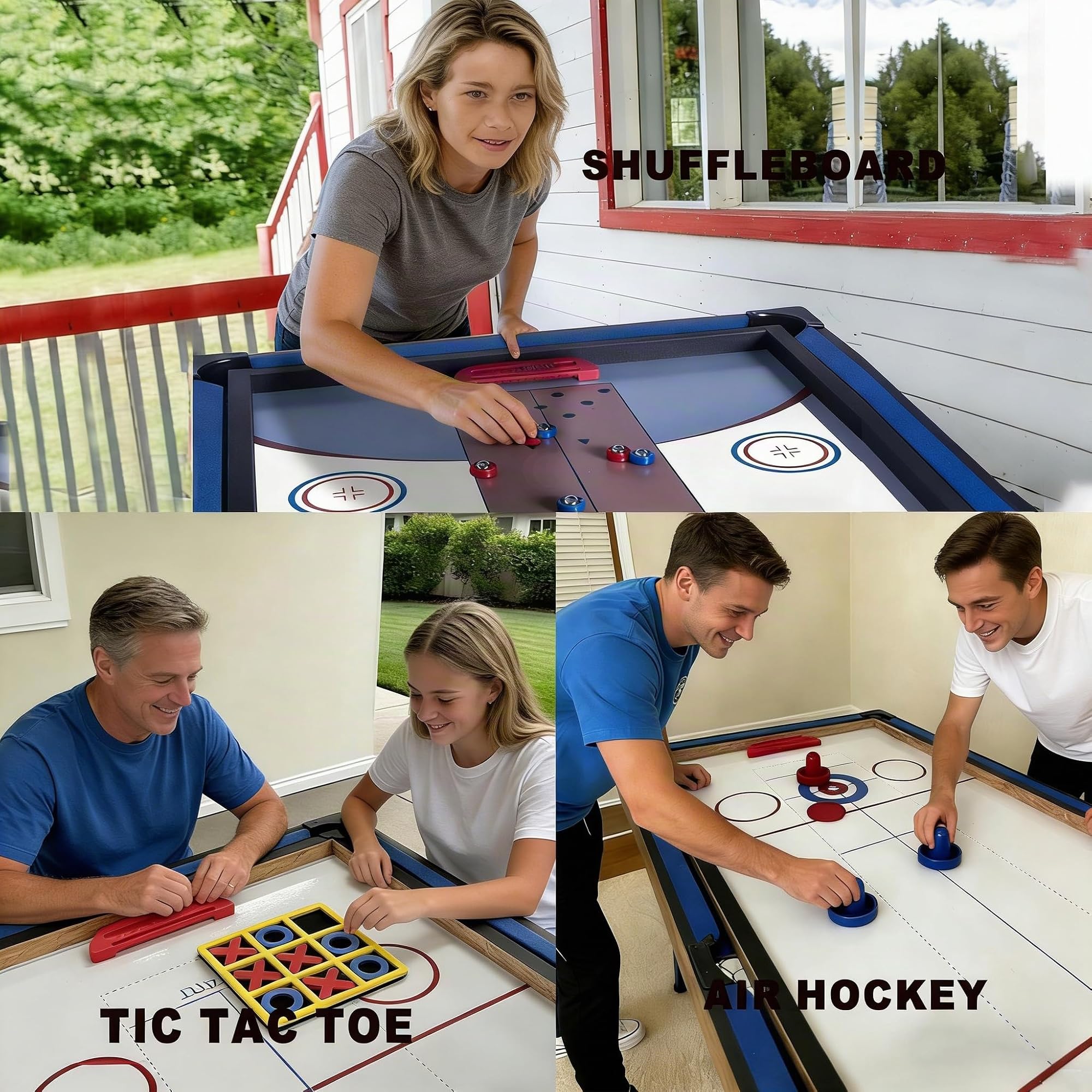 Mesa multijuego 6 en 1 Plegable con Billar, Hockey, Tenis de Mesa, Bolos, tejo y Tres en Raya con Todos los Accesorios (1,2 m)