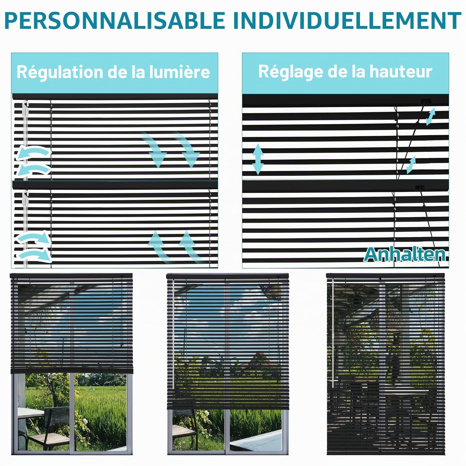 Sekey Klemmfix Store vénitien pour fenêtre Suspendue - Lamelles en Aluminium 25 mm - avec perçage - Matériel de Montage Inclus - Store vénitien en Aluminium sans perçage - 80 x 130 cm - Noir