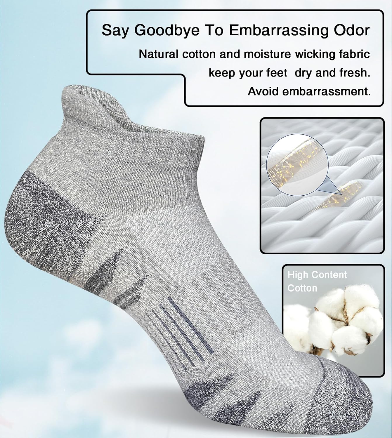 Men's Athletic Cushioned Cotton Socks Anti-blister Wicking Breathable Running Ankle Socks 5 Pairs - Image 2