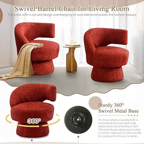 Miniatura 4 de KINFFICT Silla giratoria de barril moderna, silla decorativa tapizada, silla redonda giratoria de 360 con respaldo curvado elegante, cómoda silla de