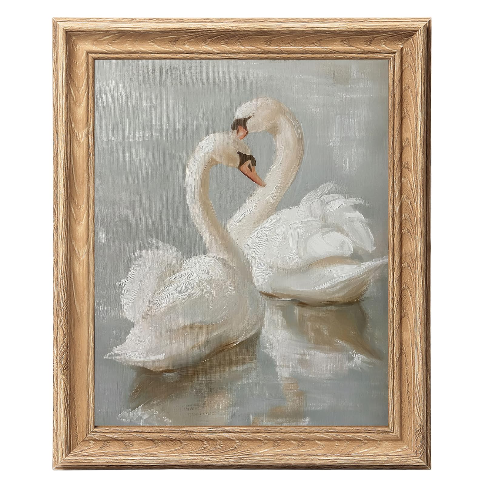 ASTRDECOR Vintage Swans Framed Wall Art, Grace Swan Canvas Oil Painting with Rustic Wood-Look Frame, Small Elegant Home Décor or Gift for Nursery, Bathroom, or Office, 9x12inch